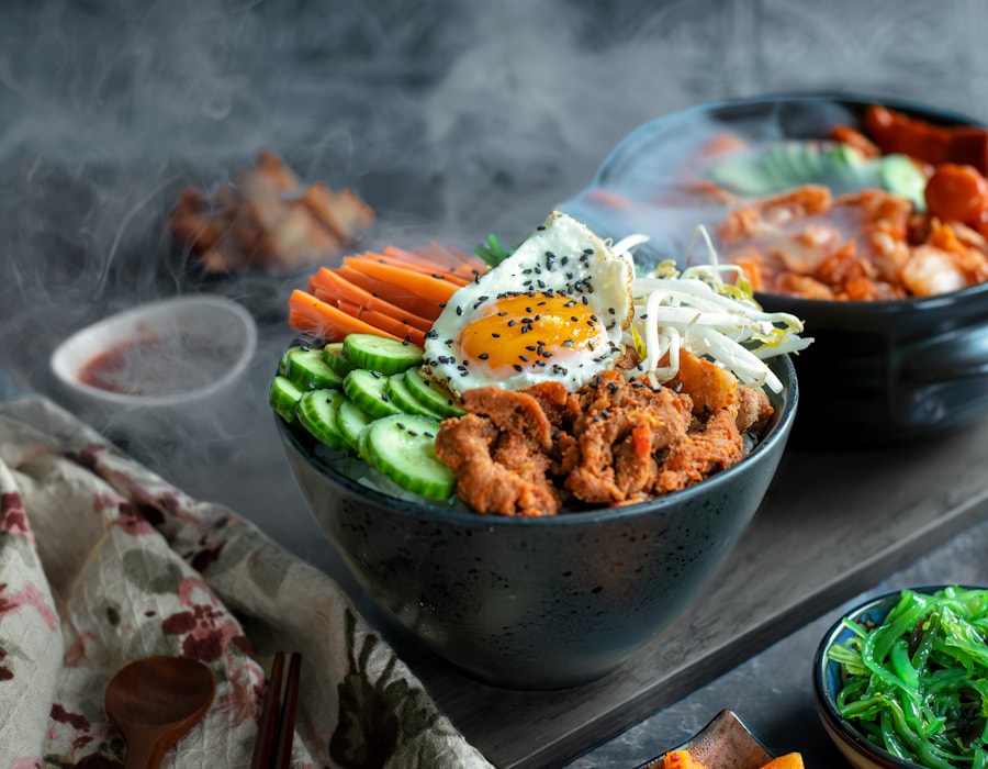 Korean food table with chopsticks